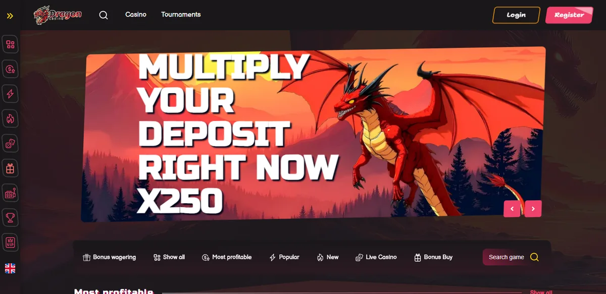 Шаблон онлайн-казино Dragon Casino — главная страница